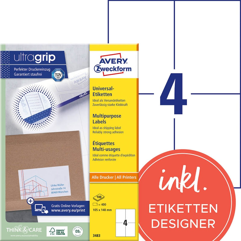 Avery Zweckform 3483 Universaletikett 105 x 148 mm - Wiepa Bürofachpartner