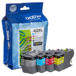 Brother LC-422XLVAL Tintenpatronen-Set in CMYK mit hoher Reichweite und Originalqualität, zeigt die Tintenpatronen in Verpackung