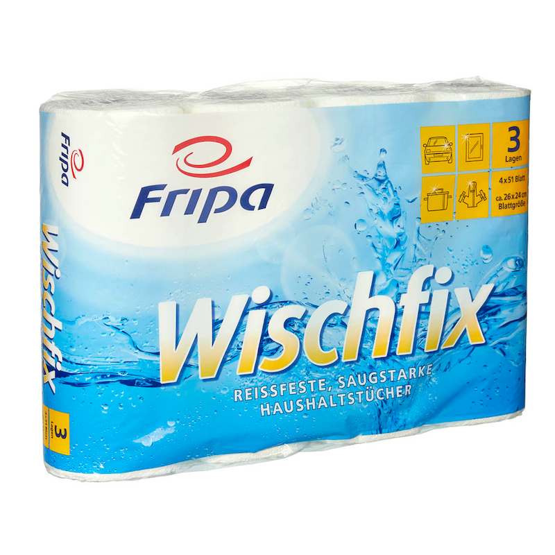 Fripa Küchenrollen Wischfix – 3-lagige Premium-Saugkraft (4 Rollen) - Wiepa Bürofachpartner
