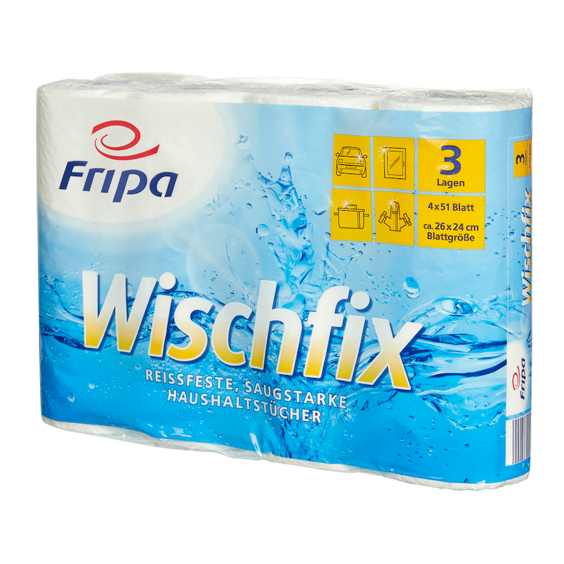 Fripa Küchenrollen Wischfix – 3-lagige Premium-Saugkraft (4 Rollen) - Wiepa Bürofachpartner