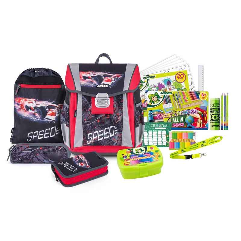 Jolly Schulranzen-Set inkl. Ranzen + Turnbeutel + 2 Mäppchen + Back2School Malset (31-tlg). +tundenplan,