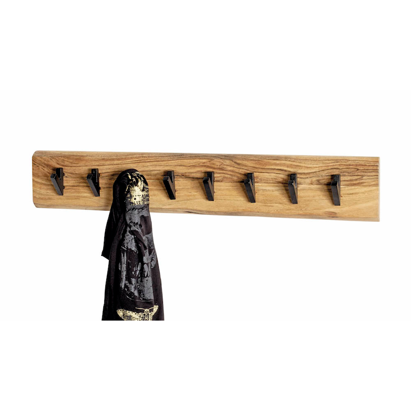 Rustikale Wandgarderobe aus Akazienholz in Schwarz von HAKU, mit Haken für Jacken und Accessoires.