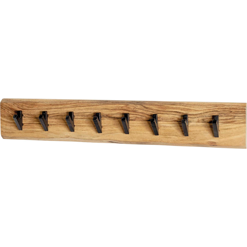 Rustikale Wandgarderobe aus Akazienholz in Schwarz, HAKU, mit Haken für Kleidung und Accessoires, massives Akazienholz.