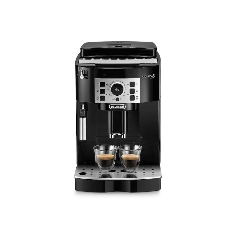 DeLonghi Kaffeevollautomat Magnifica S ECAM 20.116.B mit digitalem Display und Edelstahl-Design, bereit für frisch gebrühten Kaffee