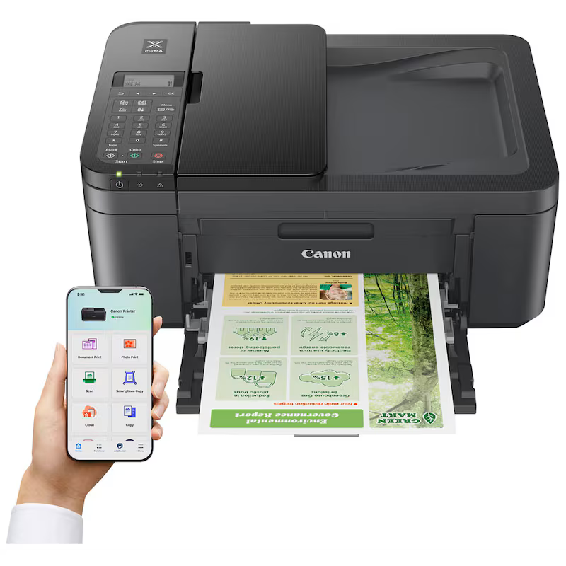 Schwarz-weißer Canon PIXMA TR4755i 4-in-1 Tintenstrahl-Multifunktionsdrucker mit Display und Papierfach