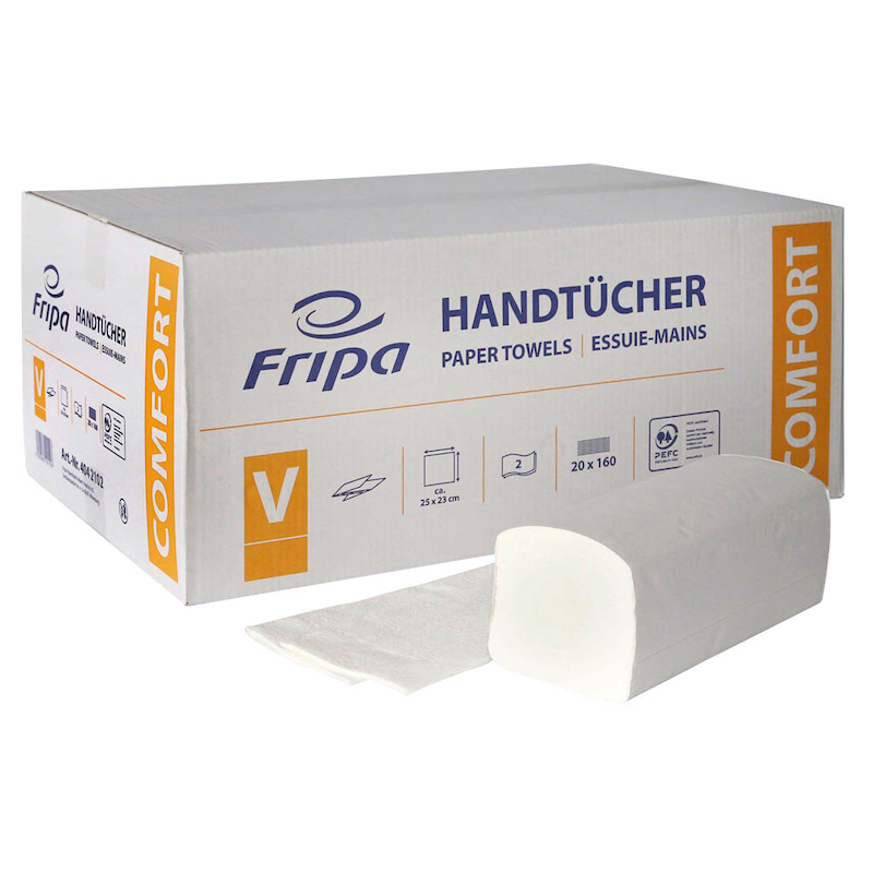 Fripa Papierhandtücher Comfort - Zick-Zack-Falzung, 2-lagig (3.200 Tücher) - Wiepa Bürofachpartner