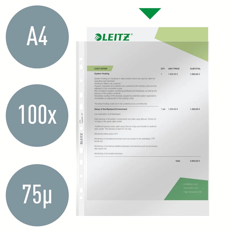 Leitz Prospekthülle DIN A4 – 80 µm Premium-Schutz, 100er Pack - Wiepa Bürofachpartner