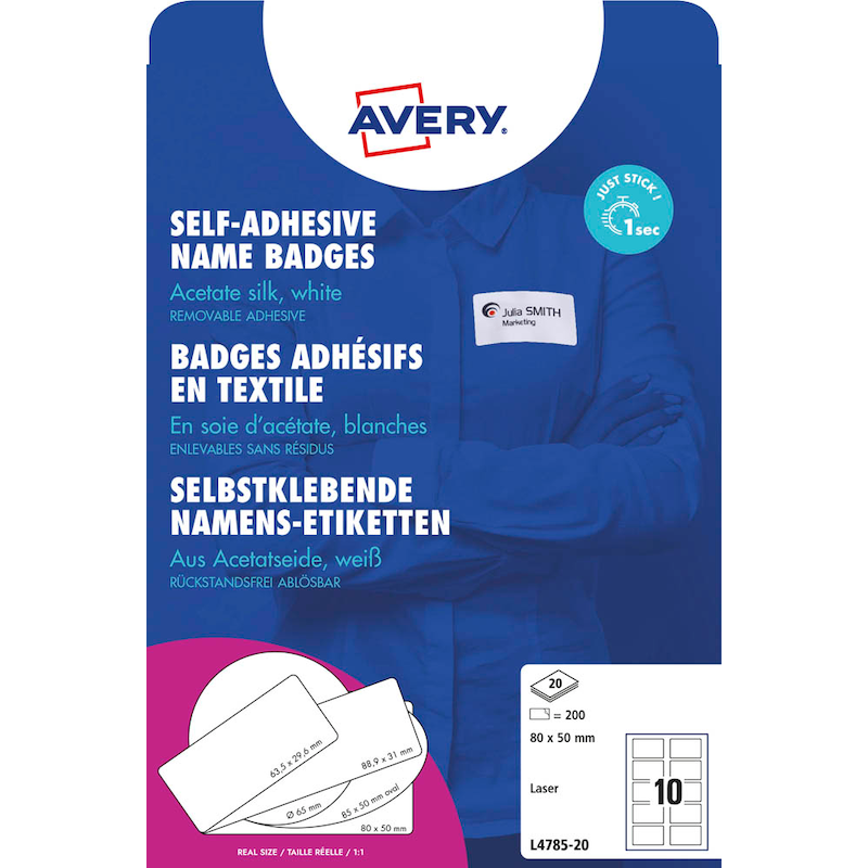 AVERY Zweckform Namensetiketten L4785-20 – Textiletiketten 80 x 50 mm - Wiepa Bürofachpartner