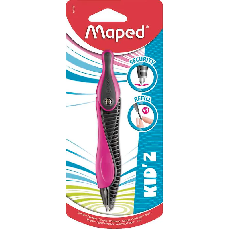 Maped Kidz Zirkel 797716, Einsteiger-Zirkel für Schule, 25 Stück im Klassensatz, zufällig sortierte Farben, kindgerechte Handhabung