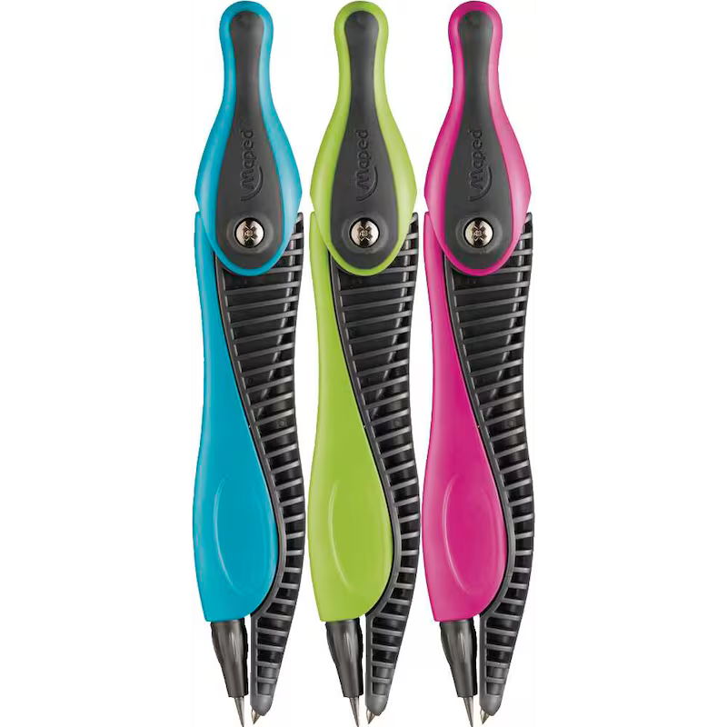 Maped Kidz Zirkel 797716, Einsteiger-Zirkel für Schule, 25 Stück, zufällig sortierte Farben, ideal für junge Schüler