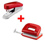 Novus E210 / E15 Locher und Heftgeräte Set, kompaktes Büro-Set zum Heften und Lochen, auf weißem Hintergrund.