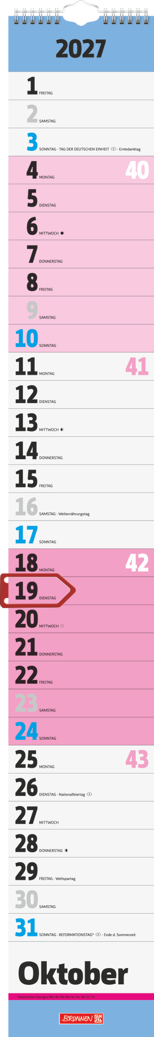 Brunnen Streifenkalender 2027 (130 x 910 mm) – Die übersichtliche Planungsstütze