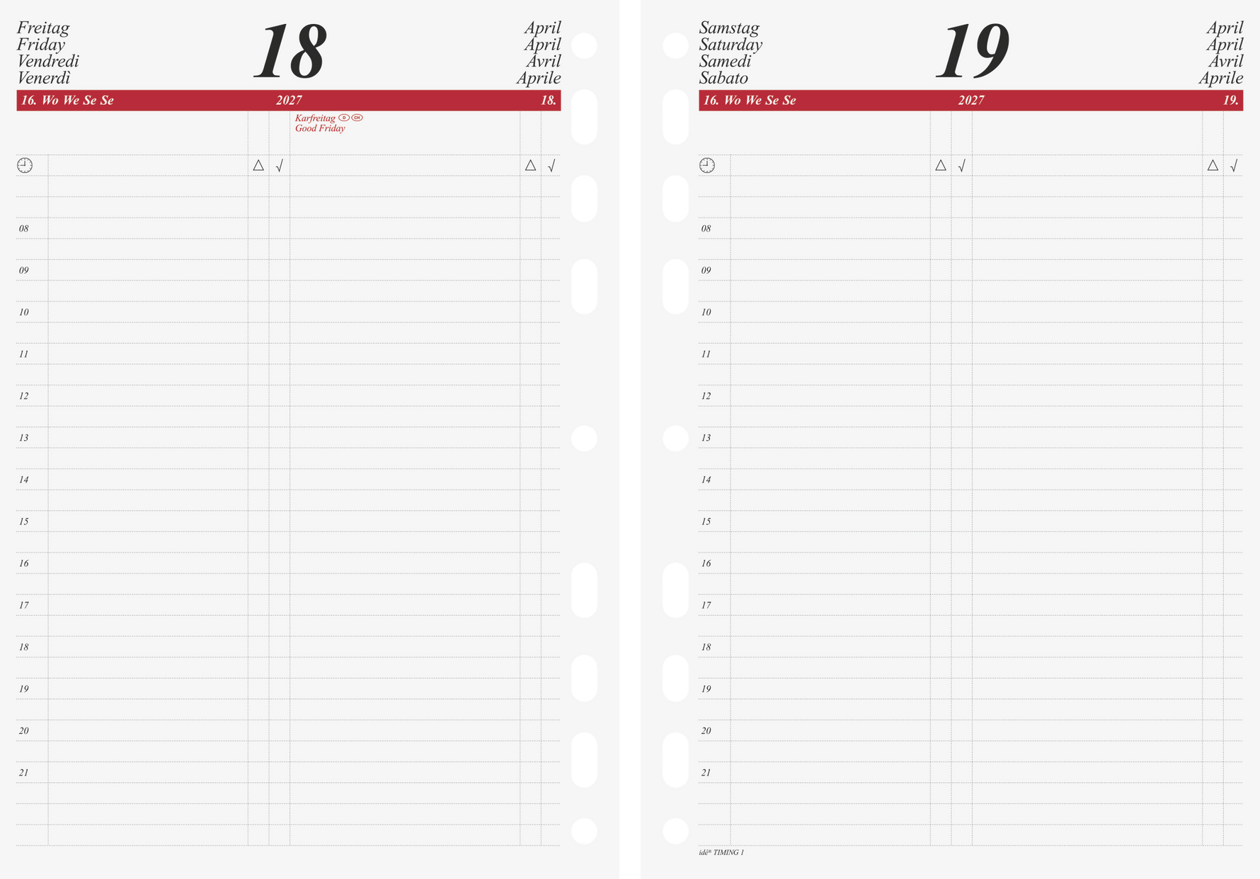 Tageskalendarium Timing 1 2027 (DIN A5) rido/idé – Die professionelle Timereinlage