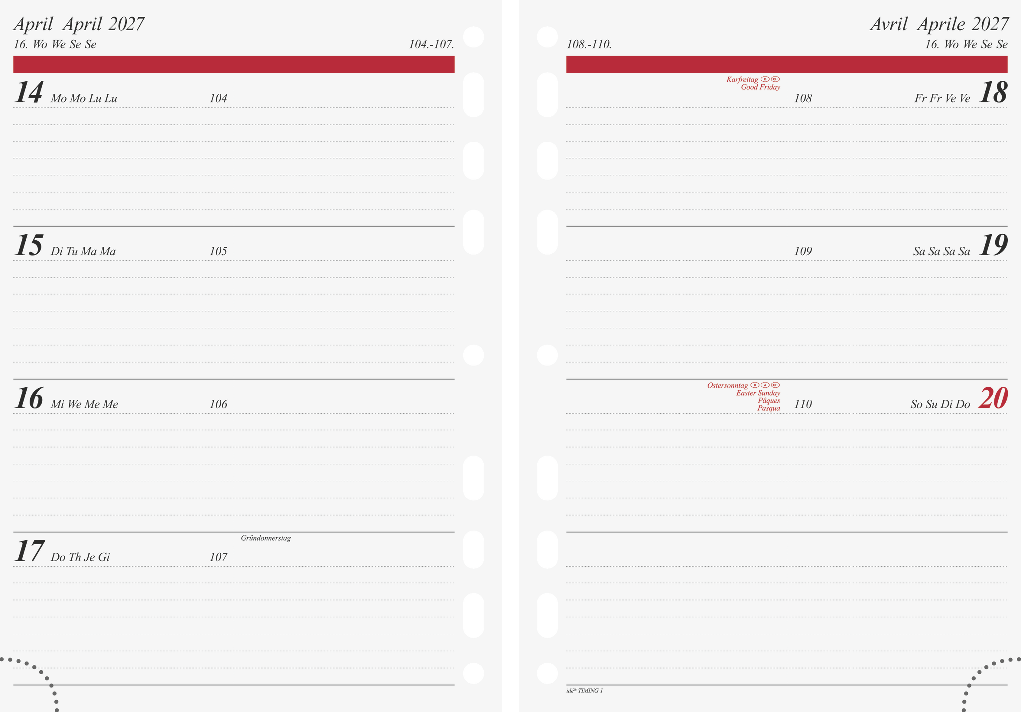 Wochenkalendarium Timing 1 2027 (DIN A5) – Die professionelle Timereinlage