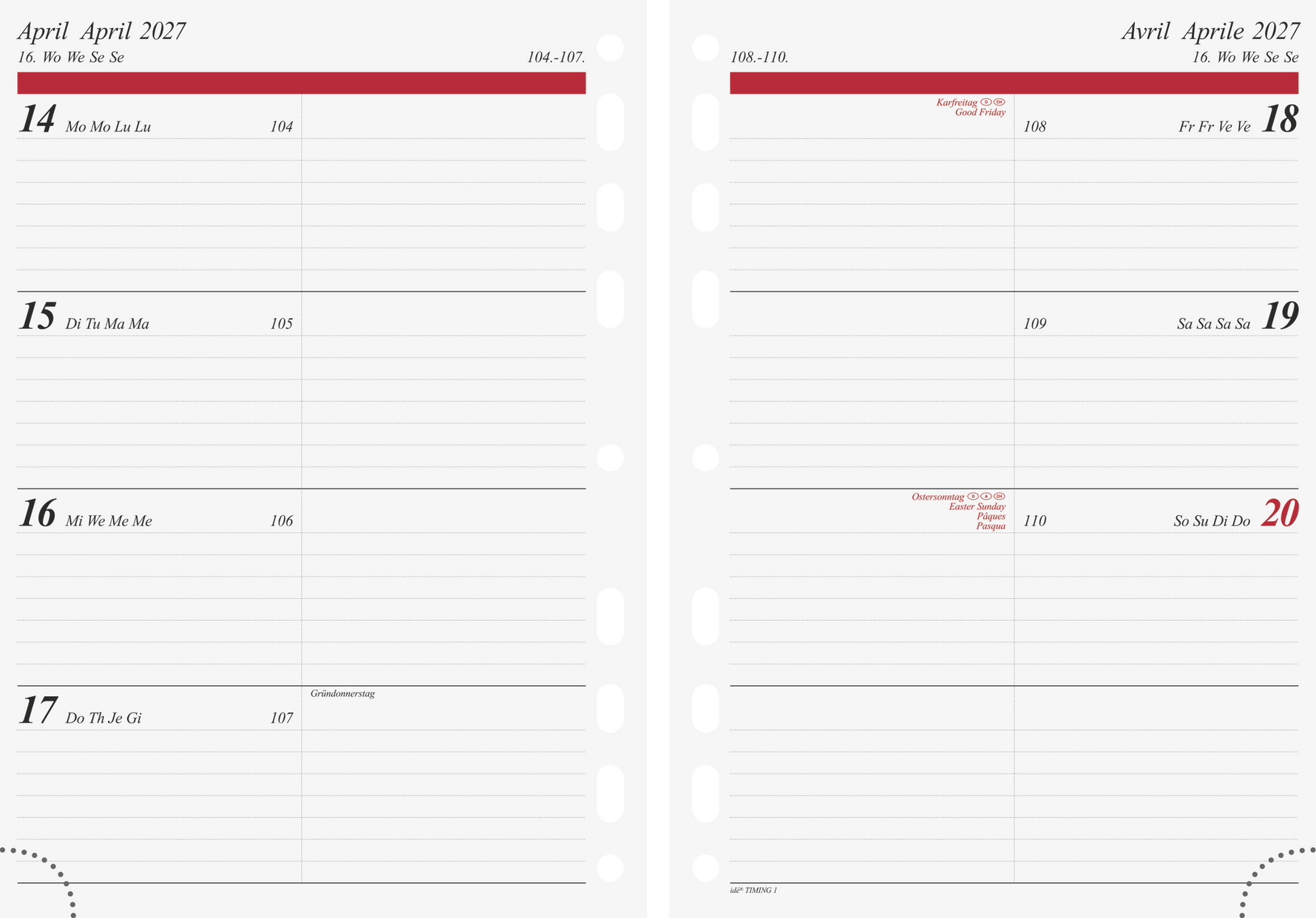 Wochenkalendarium Timing 1 2027 (DIN A5) – Die professionelle Timereinlage