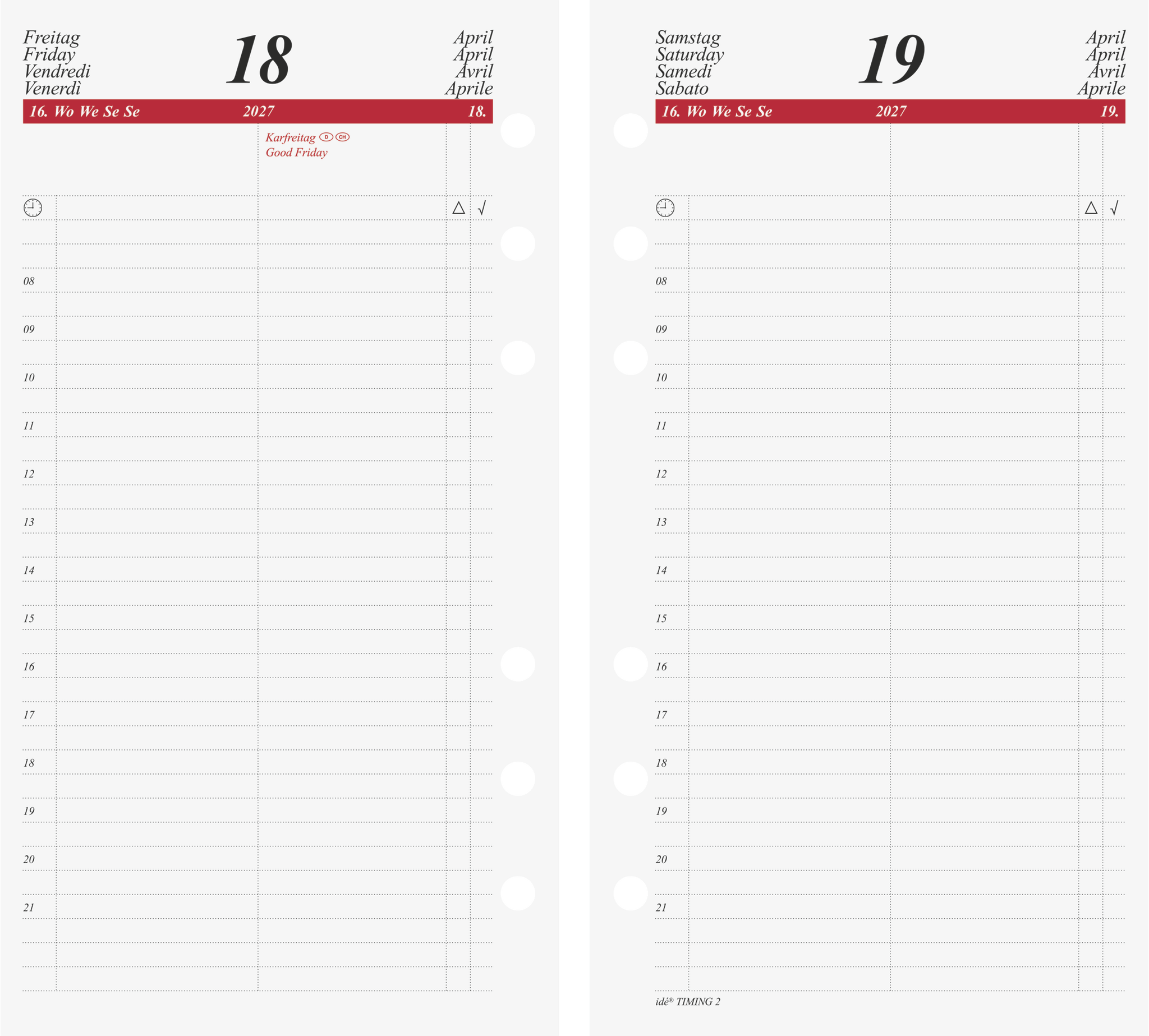 Tageskalendarium Timing 2 2027 (93 x 172 mm) rido/idé – Die professionelle Premium-Timereinlage