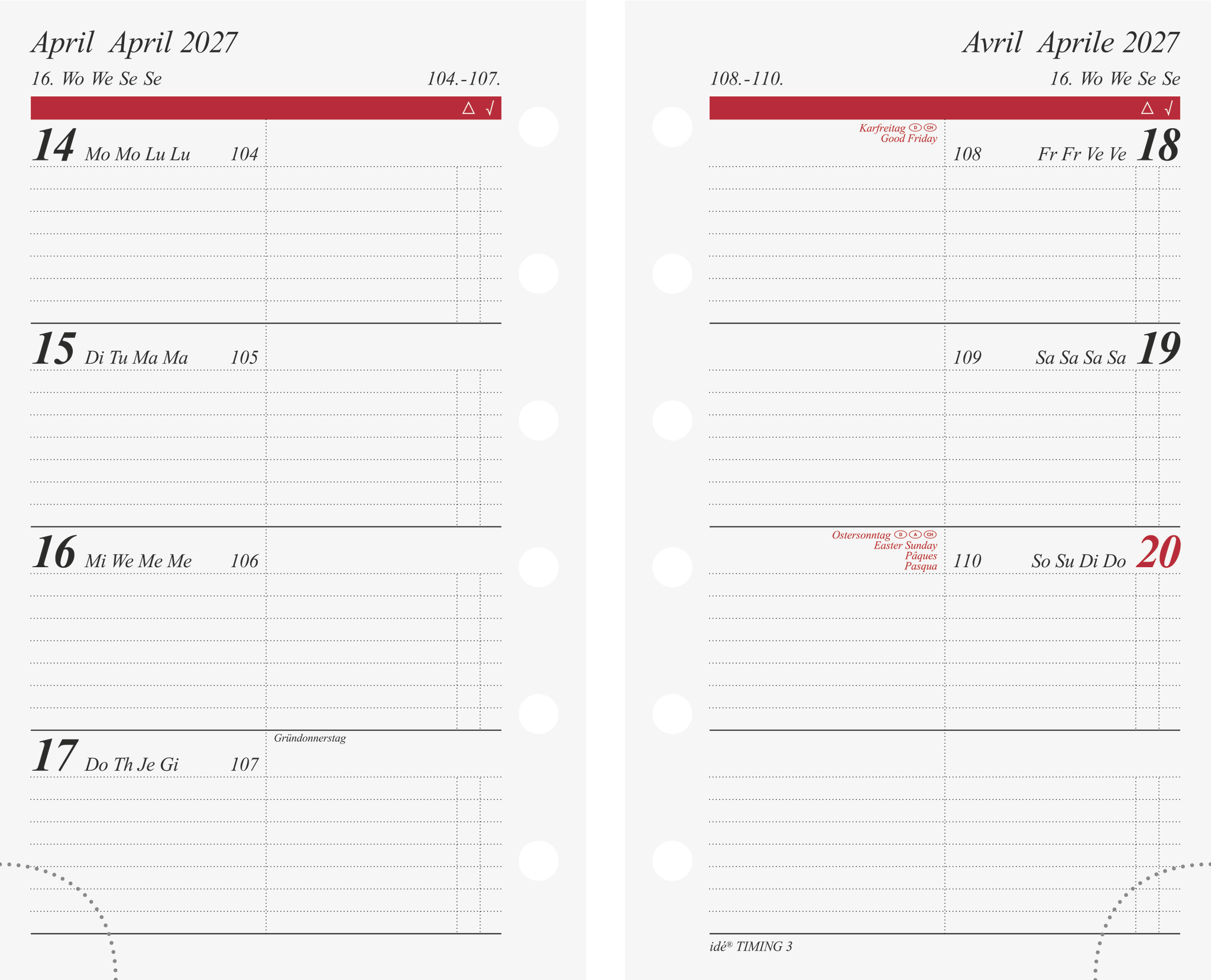 rido/idé Wochenkalendarium Timing 3 2027 (DIN A7) – Die ultrakompakte Premium-Timereinlage