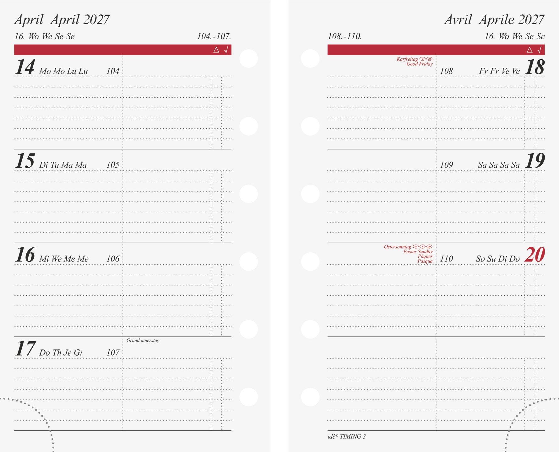 rido/idé Wochenkalendarium Timing 3 2027 (DIN A7) – Die ultrakompakte Premium-Timereinlage
