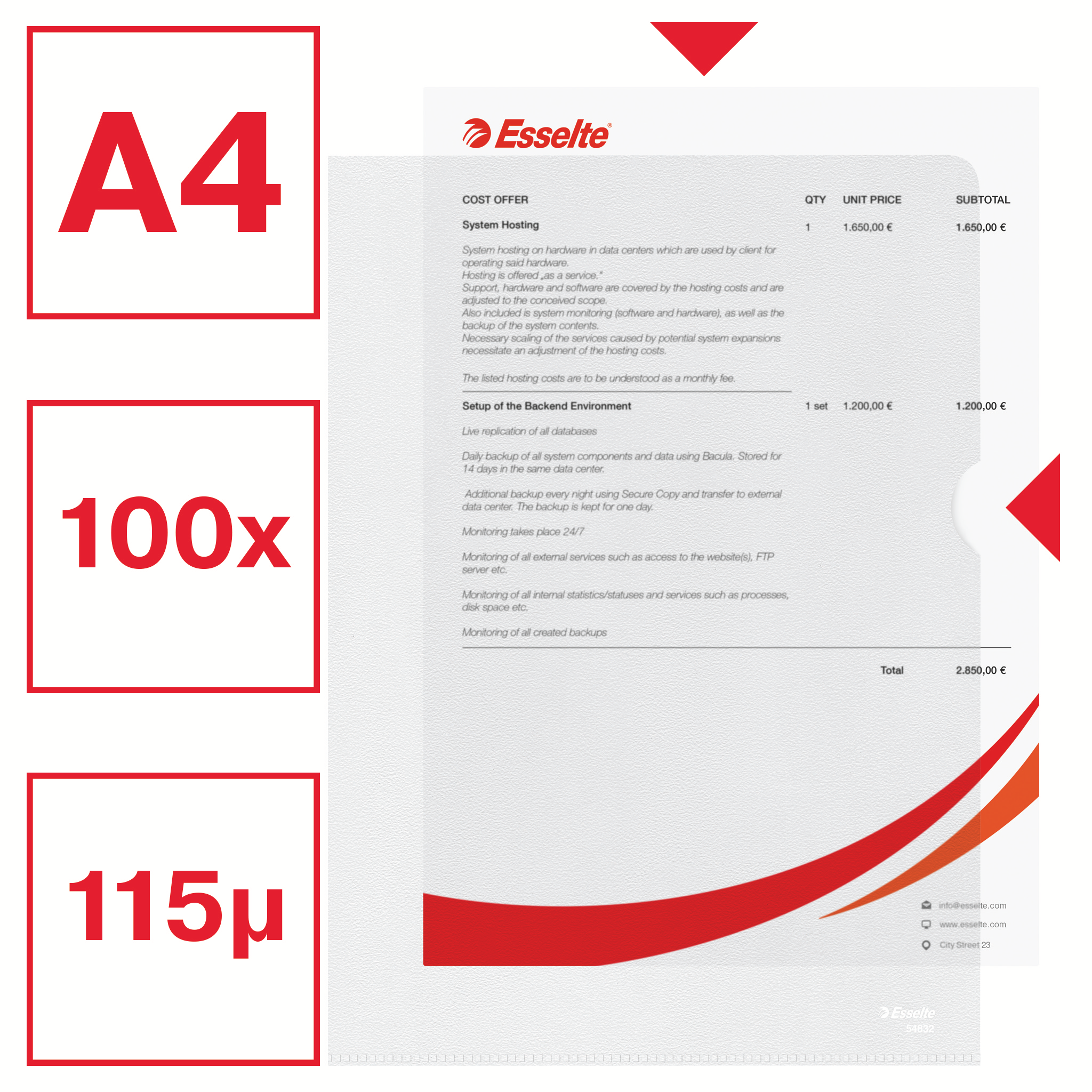 Esselte Sichthüllen Standard Plus DIN A4 – Robuster Schutz im 100er-Pack - Wiepa Bürofachpartner