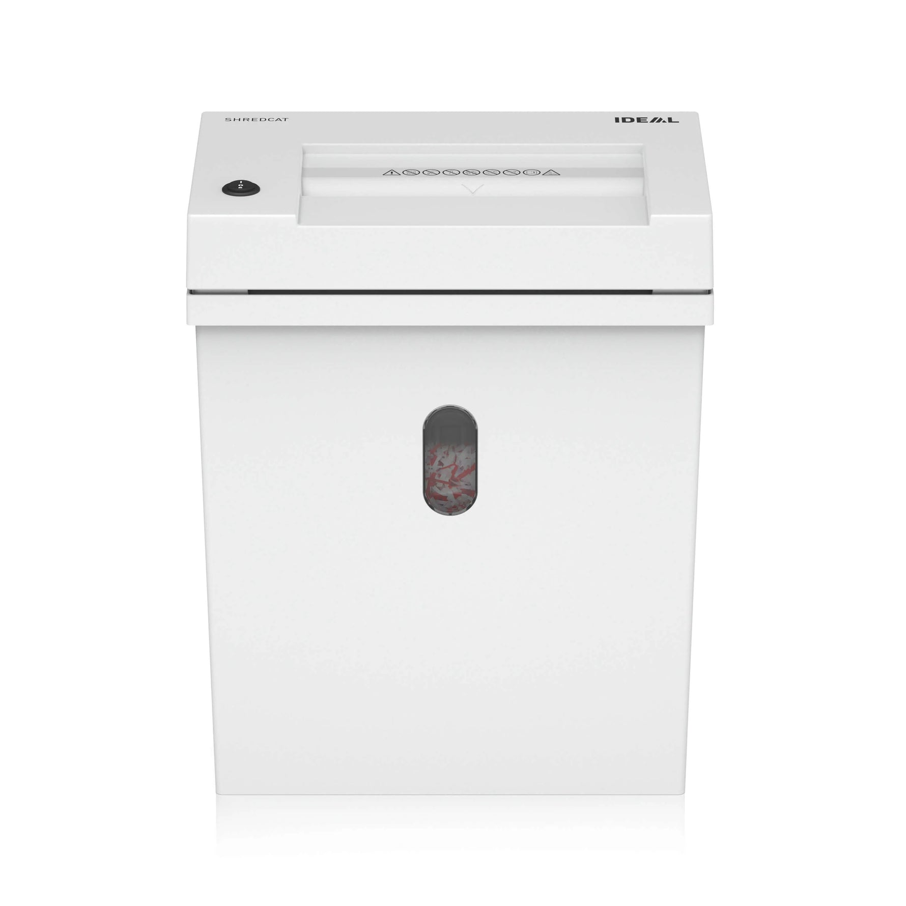 Kleiner IDEAL ShredCat 8100 CC Aktenvernichter für sicheren Datenschutz am Arbeitsplatz, mit scharfen Schneidwalzen.