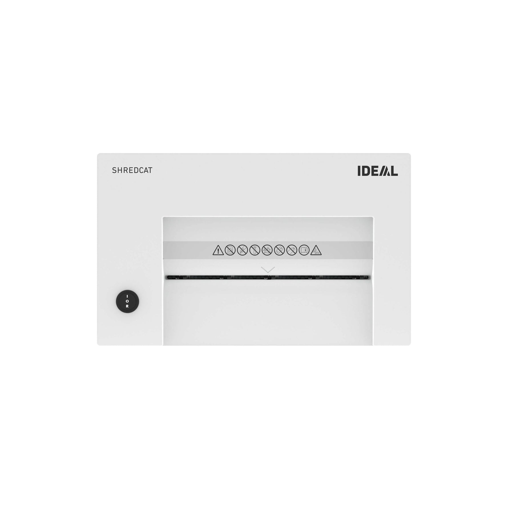 Kompakter IDEAL Shredcat 8100 CC Aktenvernichter für sicheren Datenschutz am Arbeitsplatz, mit transparentem Auffangbehälter.