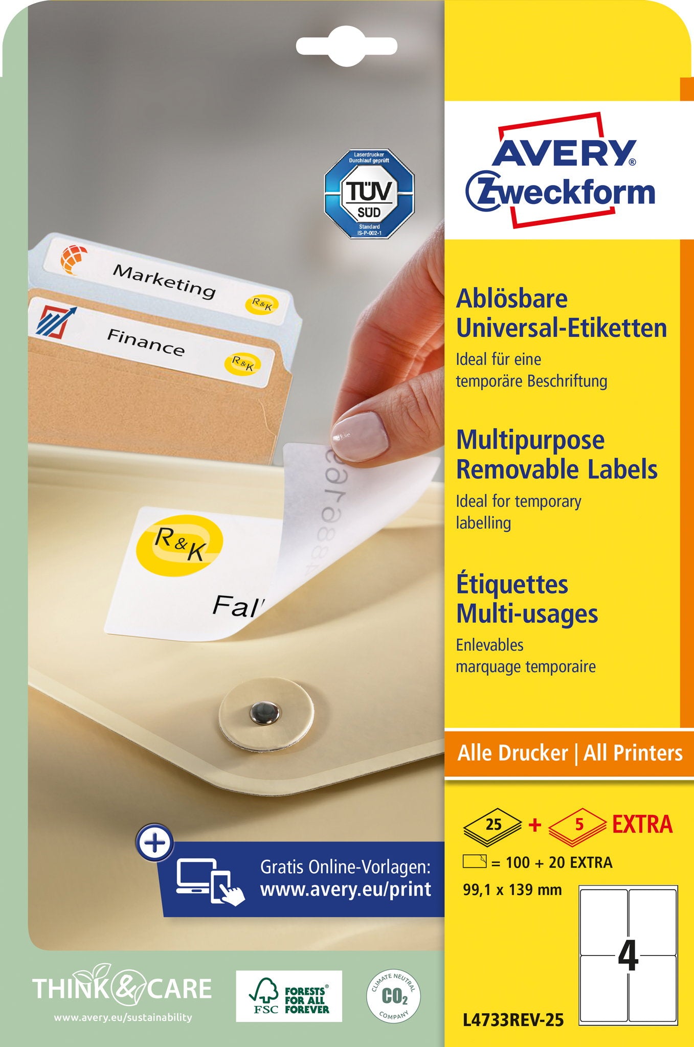 Avery Zweckform Etiketten 99,1 x 139 mm (L4733REV-25) – Wiederablösbare Präzision