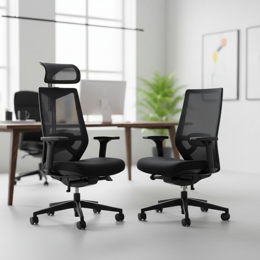 Mesh-Bürostuhl Wiepa Breeze mit oder ohne Kopfstütze, ergonomischer Sitz mit atmungsaktivem Mesh, schwarz