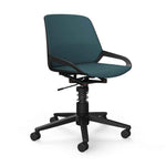 Ergonischer aeris Numo Task Bürodrehstuhl mit schwarzem Federbein und blauer Sitzfläche, bequem und verstellbar.