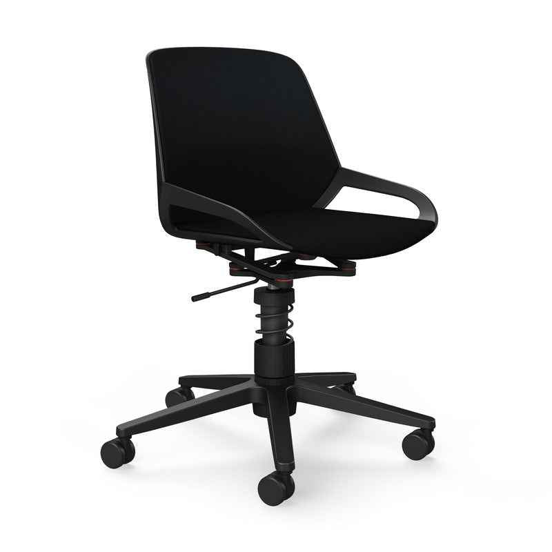 Ergonomischer Aeris Numo Task Bürodrehstuhl mit schwarzem Federbein und schwarzem Sitz, für komfortables Arbeiten.