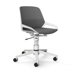Ergonomischer Aeris Numo Task Bürodrehstuhl mit weißem Federbein und grauem Sitz, ideal für komfortables Arbeiten im Büro