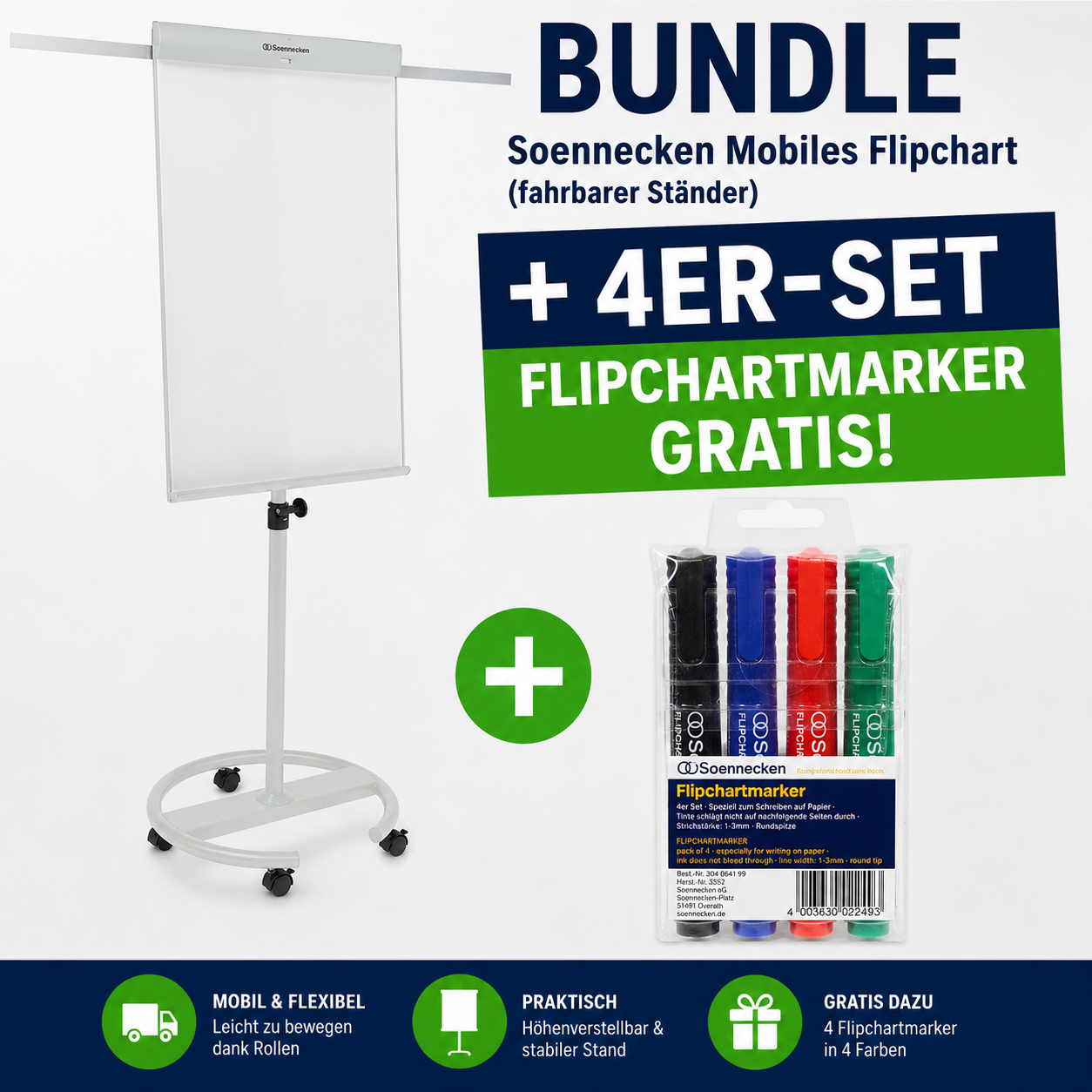 PRÄSENTATIONS-DEAL: Soennecken Mobiles Flipchart + 4er-Set Flipchartmarker GRATIS!