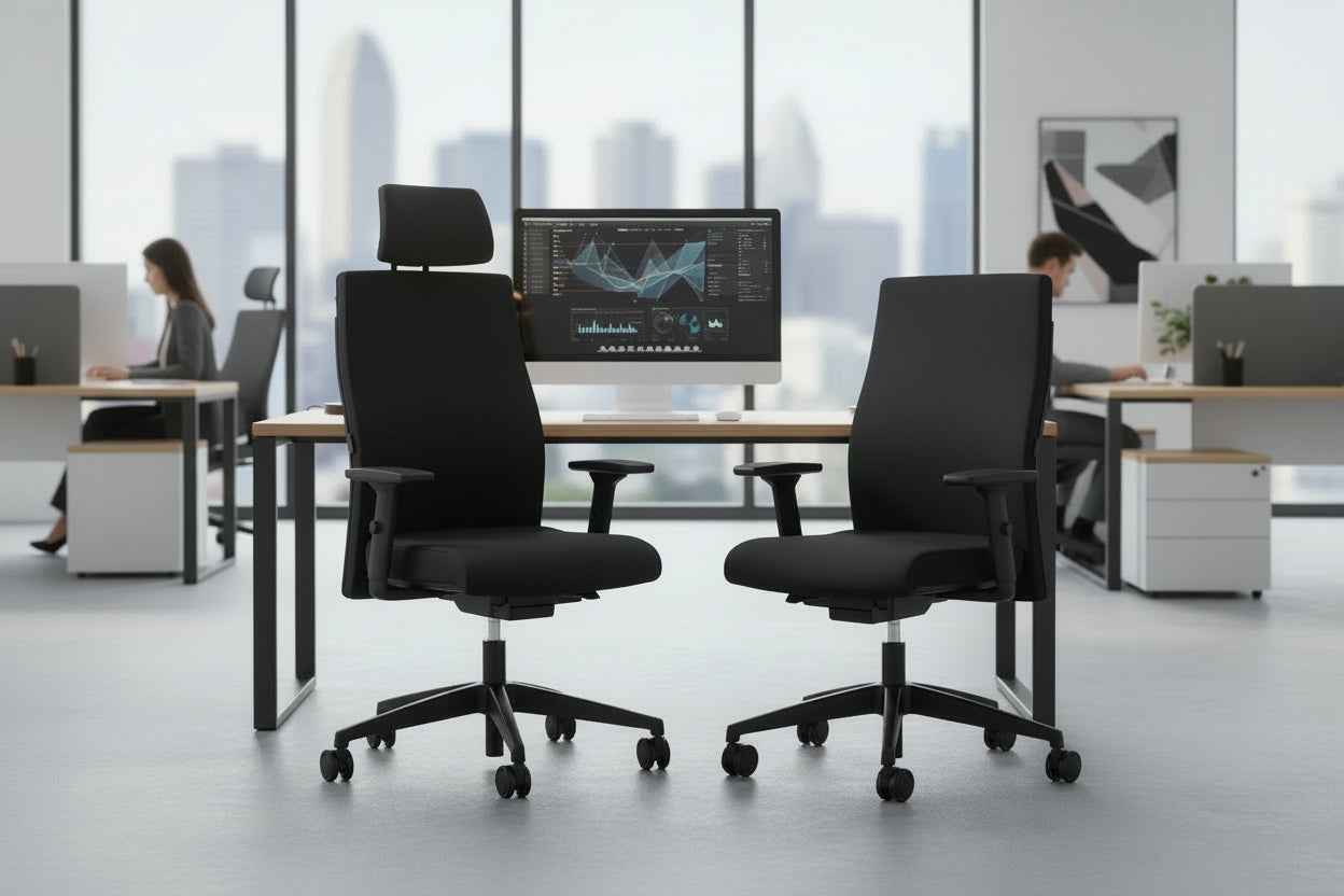 Bürodrehstuhl Wiepa Flight mit oder ohne Kopfstütze, ergonomisches Design, schwarzes Sitzmöbel für Büro und Arbeit.
