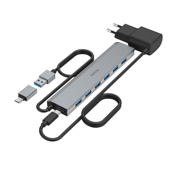 Hama USB-Hub 00200137 7Ports inkl. USB-C Adapter/Netzteil