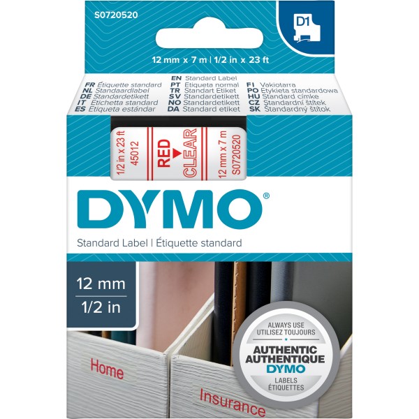 DYMO Schriftbandkassette S0720520 12mmx7m rot auf transparent
