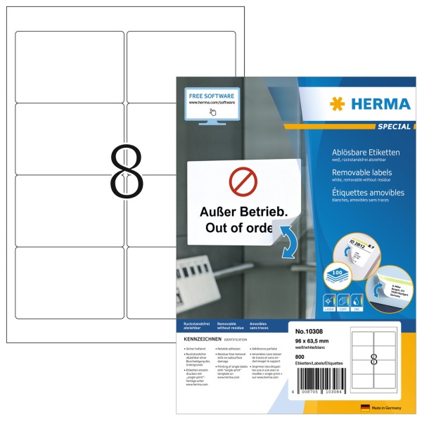 HERMA Etikett 10308 96x63,5mm weiß 800 St./Pack.