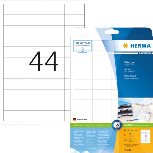 HERMA Etikett PREMIUM 5051 48,3x25,4mm weiß 1.100 St./Pack.