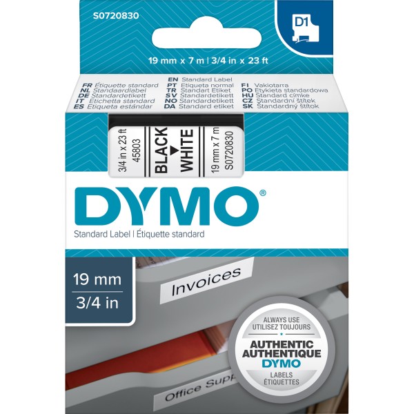 DYMO Schriftbandkassette D1 S0720830 19mmx7m sw auf ws