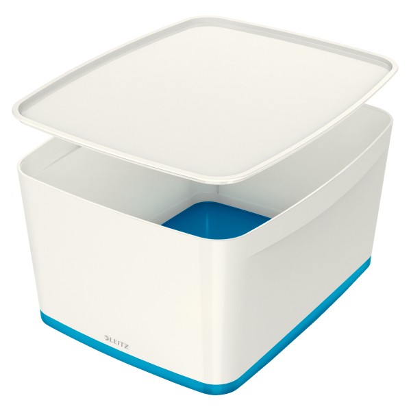 Leitz Aufbewahrungsbox MyBox, Groß, mit Deckel, für DIN A4, weiß/blau 52161036