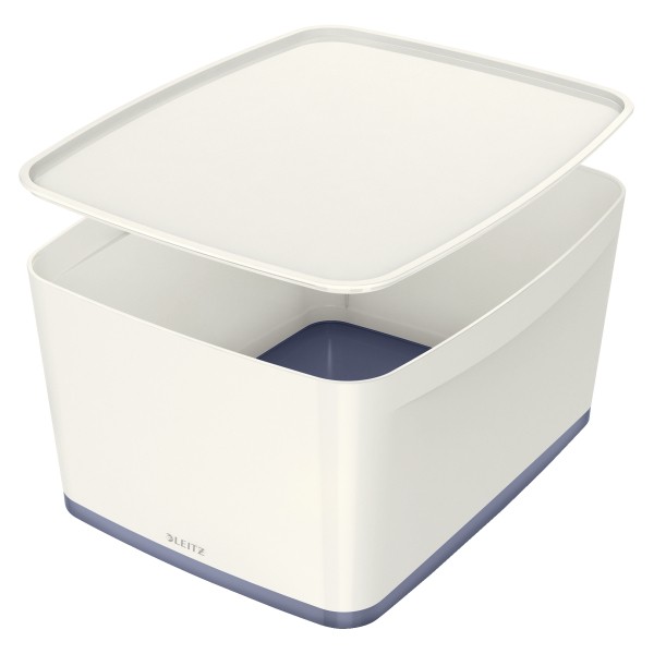 Leitz Aufbewahrungsbox MyBox, Groß, mit Deckel, für DIN A4, weiß/grau 52161001