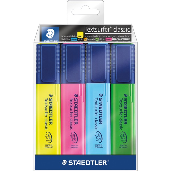 STAEDTLER Textmarker classic 364 WP4 1-5mm sort. 4 St./Pack.