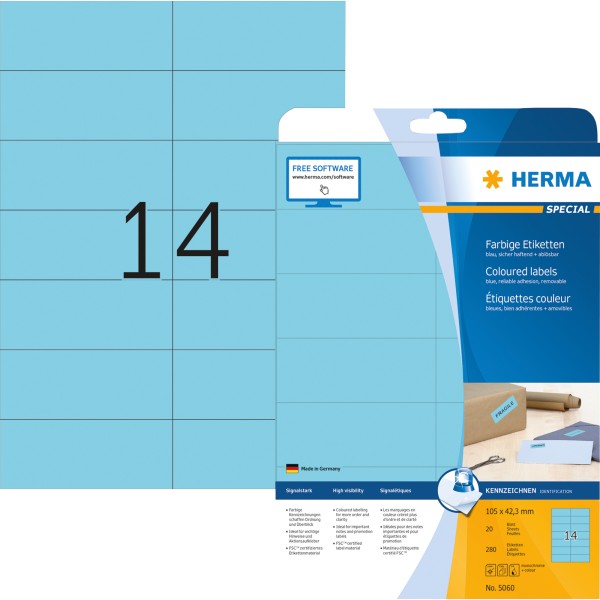 HERMA Etikett SPECIAL 5060 105x42,3mm blau 280 St./Pack.
