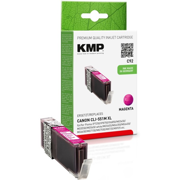 KMP Tintenpatrone C92 1519,0006 wie CLI551XLM 650S. 15ml magenta