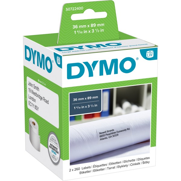 DYMO Adressetikett S0722400 89x36mm ws 2x260 St./Pack.