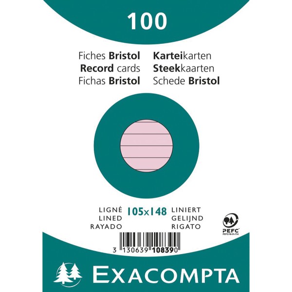 Exacompta Karteikarte 10839SE DIN A6 liniert rosa 100 St./Pack.