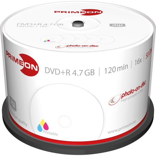 PRIMEON DVD+R 2761226 16x 4,7GB 120Min. bedruckbar 50 St./Pack.