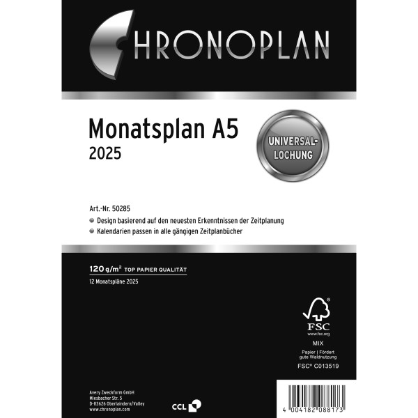 Chronoplan Monatsplan 50285 148,5x210mm 1M/1S