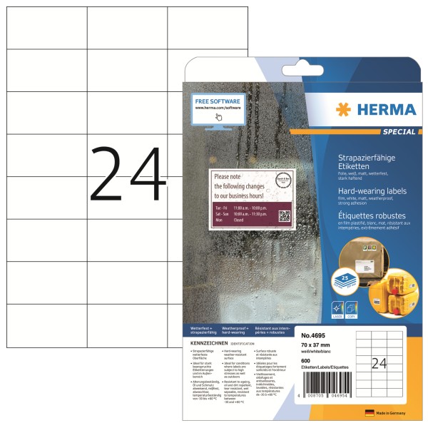HERMA Etikett 4695 70x37mm weiß 600 Etik./Pack.