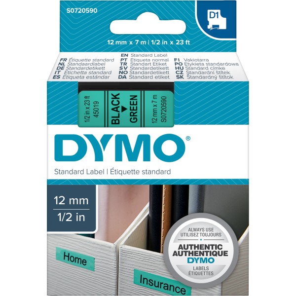 DYMO Schriftbandkassette D1 S0720590 12mmx7m sw auf gn
