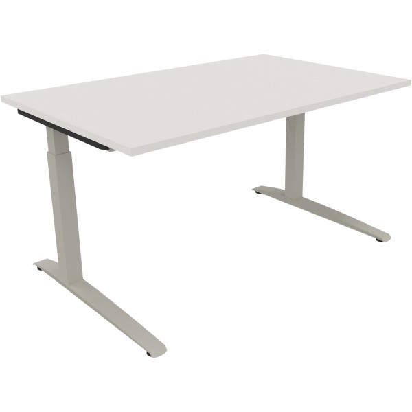 Schreibtisch Kufe Einzels. Quadrat B1400xT900xH650-850 si/Weiß