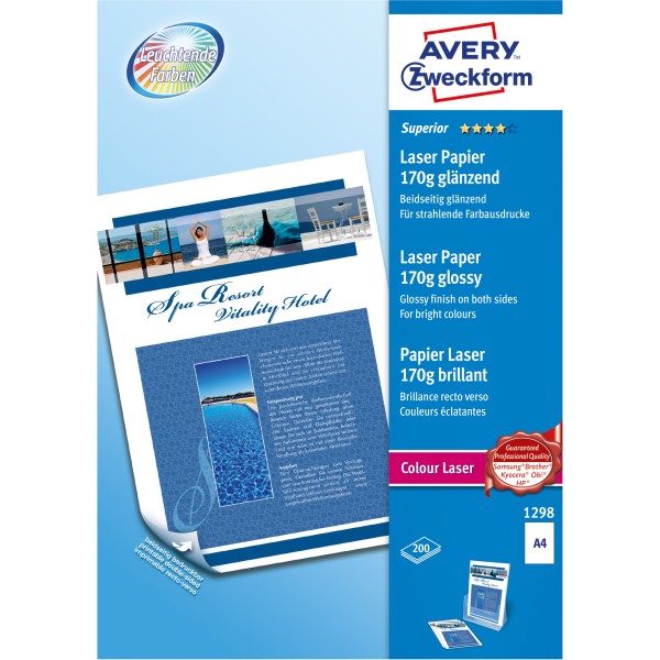 Avery Zweckform Farblaserpapier 1298 A4 beids. gl. 170g 200 Bl./Pa